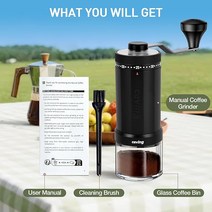 Original Creator of 60g Large Capacity Manual Coffee Grinder, Portable Hand Burr Mill with 40 Adjustable Settings, Ceramic Conical Burr for Espresso, Pour Over, Camping, Travel & Gift
