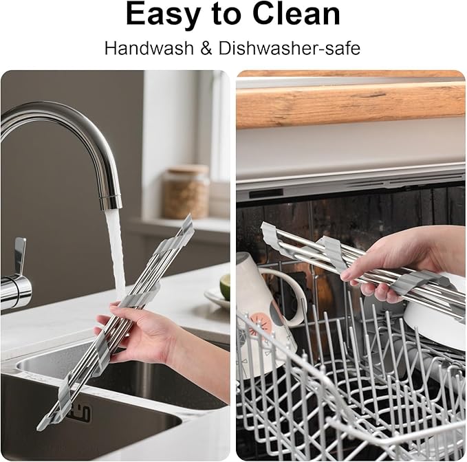 Corner Sink Caddy Triangle Dish Drying Rack for Sink Corner, Sponge Holder Roll Up Dish Drying Rack Over The Sink, Stainless Steel Kitchen Sink Organizer Drainer Mat Sponge Caddy for Counter Storage