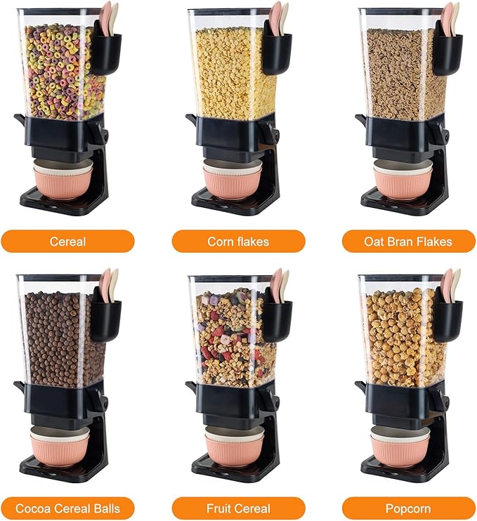 Osacoe Cereal Dispenser Countertop Black 2 Pack with Bowls Spoons Cutlery Box,5.5 QT Dry Food Dispenser Snack Organizer Containers Storage for Pantry Kitchen Organization Oatmeal Nut Granola Candy
