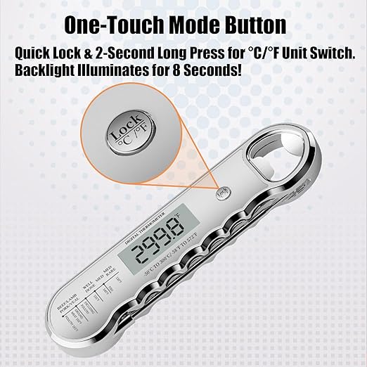 Professional Digital Meat Thermometer with Bottle Opener, Instant Read in 0.5 Sec, ±0.5℉ Accuracy, Premium Plastic Body with Vacuum Electroplating Technology,Waterproof with Auto-Rotate LED Screen
