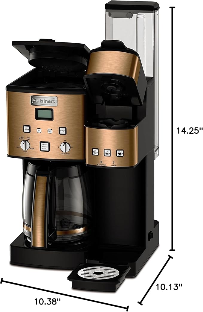 Cuisinart Single Serve + 12 Cup Coffee Maker, Offers 3-Sizes: 6-Ounces, 8-Ounces and 10-Ounces, Stainless Steel, SS-15CP, Copper