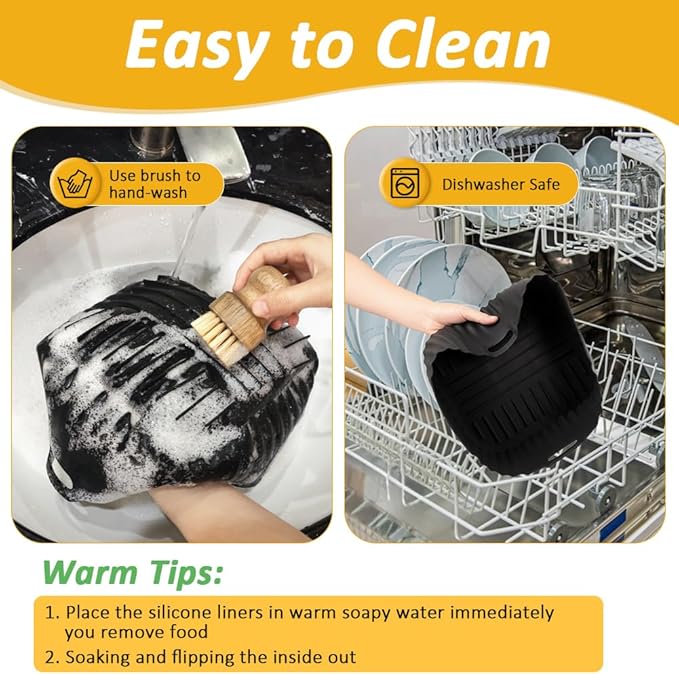 BYKITCHEN Large Air Fryer Silicone Liners Compatible with CHEFMAN 8QT/ 10 QT/ 12 QT & Other 8-12 Quart XL Airfryer, 2PCS 10 Inch Reusable Silicone Airfryer Oven Tray Insert, Air Fryer Accessories