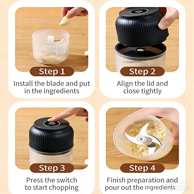 Electric Garlic Chopper, Mini Portable Veggie Cutter, Veggie Chopper with Container and Lid, Rechargeable Cordless Food Chopper for Garlic, Onion, Chili, Fruits Vegetables (Blue)