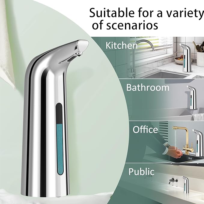 Automatic Soap Dispenser Touchless,400ML Hand & Dish Countertop Electric Liquid Rechargeable Dispenser with Sensor,Modern 4 Gear Adjustable Waterproof Kitchen Auto Soap Pump(Silver)