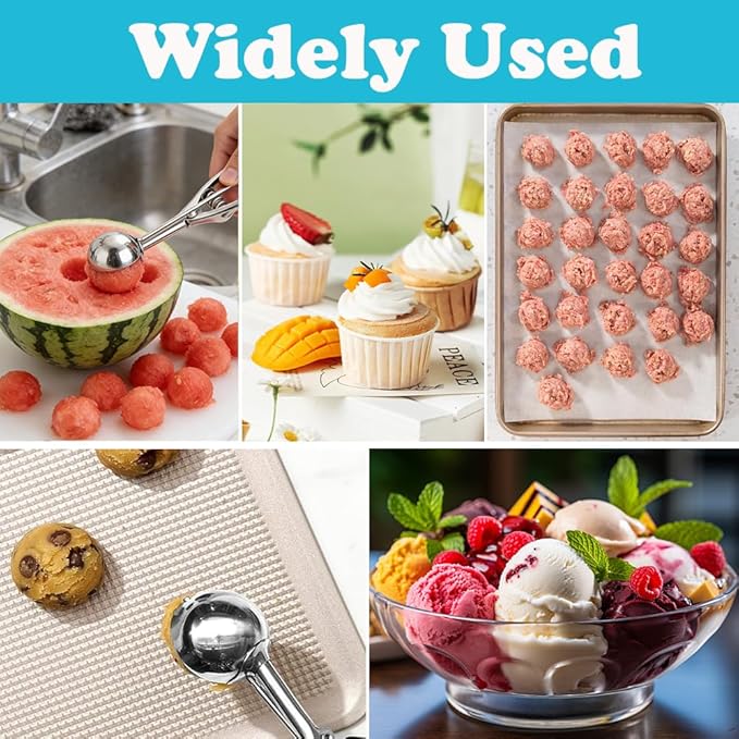Gold Ice Cream Scoop 304 Stainless Steel Cookie Scoops for Baking Melon Baller with Trigger 3 Sizes (Silver, S)