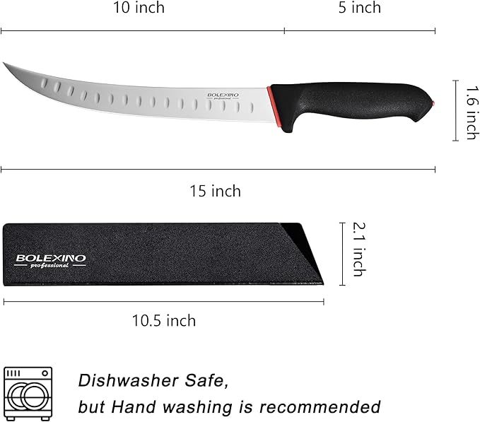 10-inch Curved Breaking Knife W/Sheath & SoftGrip Handle, Sharp Premium Butcher Knife Made of High Carbon Stainless Steel For Meat Cutting