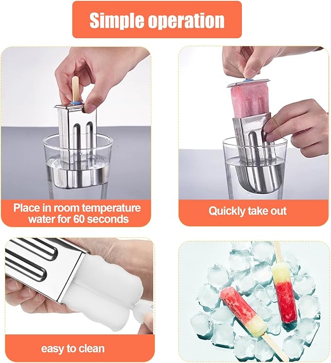 Stainless Steel Popsicle Molds, Set of 6 Ice Cream Maker, Ice Pop Molds With Holder, Metal Reusable Homemade Popsicle Molds with Sticks and Bags (Round Cup, No Slot)