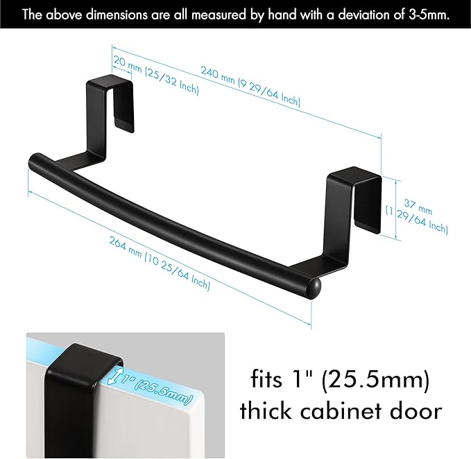 KES Over The Door Towel Rack, Over Cabinet Towel Bar Kitchen Bathroom Towel Holder Storage Dish Towel Holder, Over Cabinet Cupboard Door Towel Bar, Matte Black 2 Pack, KTH500S26-BK-P2