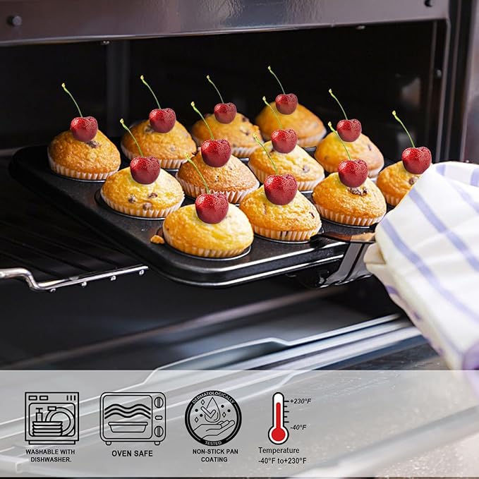 2 Pack Premium Bakeware 24-Cup, Mini Muffin Pan, Dishwasher Oven Safe (Black, Steel)