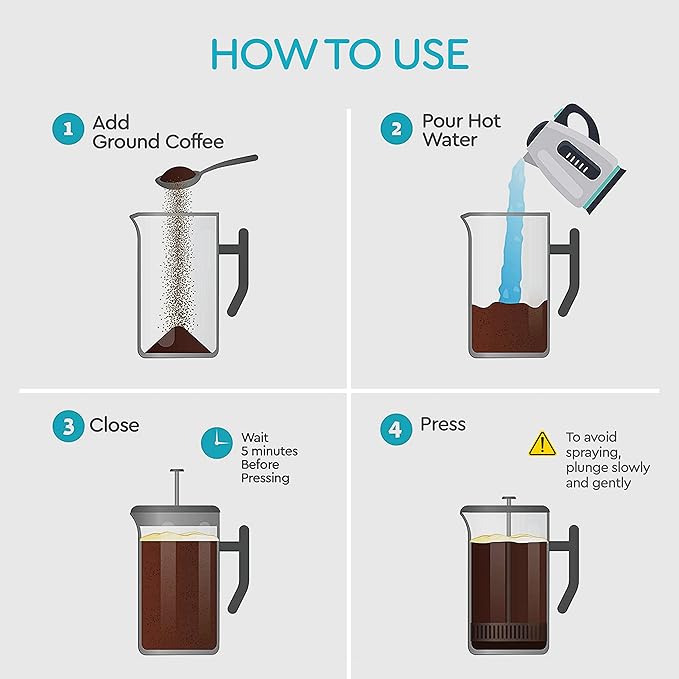 Belwares French Press Coffee Maker - Large 50oz 6-Cup, 304 Stainless Steel Coffee Press, Double Wall Insulated Heat Retention, 4-Level Filtration for Smooth Ground-Free Coffee, 2 Extra Filters, Black