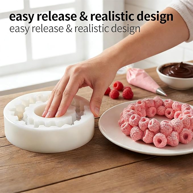 Raspberry Mold Silicone, 3D Berry Shaped Cake Pop Molds for Baking, Realistic Raspberry Rings Mousse Mold for Chocolate, Candy, Fondant, Soap Making, Non-Stick Easy Release Pastry Decorating Tool