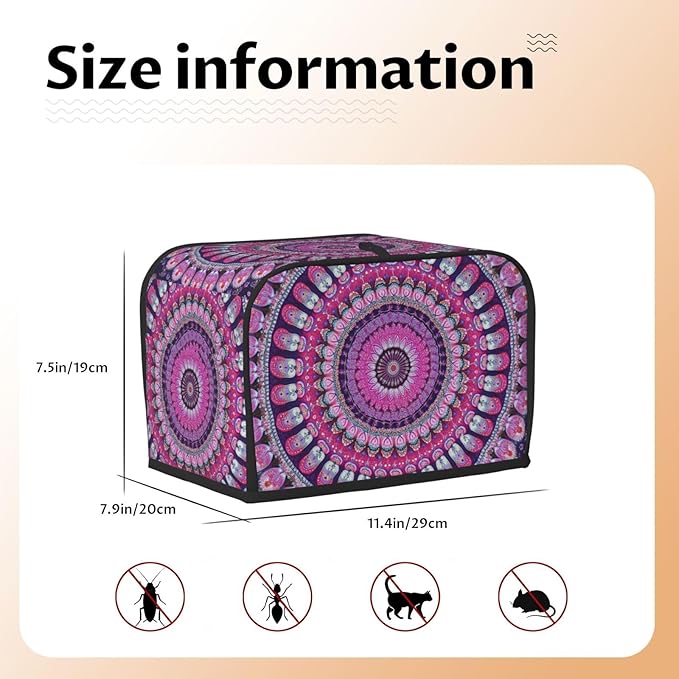 Bohemian Mandala Floral Toaster Cover 2 Slice, Cute Country Bread Machine Cover, Washable Toaster Kitchen Small Appliance Cover Stain Resistant,with Top Handle