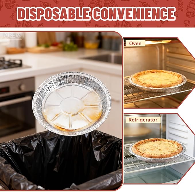 24 Pack 9 Inch Round Disposable Aluminum Foil Pie & Tart Pans - Heavy-Duty Baking Tins for Cooking, Storage, Reheating & Takeout