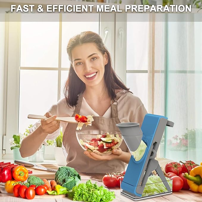 Mandoline Slicer Safe Multifunctional Dicer Adjustable Commercial Slicer Machine Stainless Steel Chopper (Grey Light Blue)