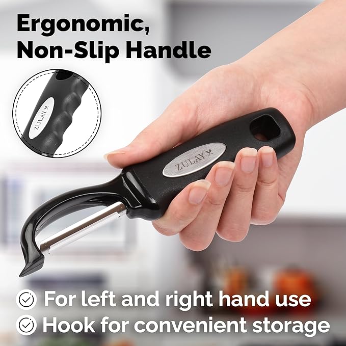 Zulay Kitchen Swivel Vegetable Peeler - Stainless Steel Potato & Veggie Peeler with Comfortable Grip - Built In Blemish Remover - Black