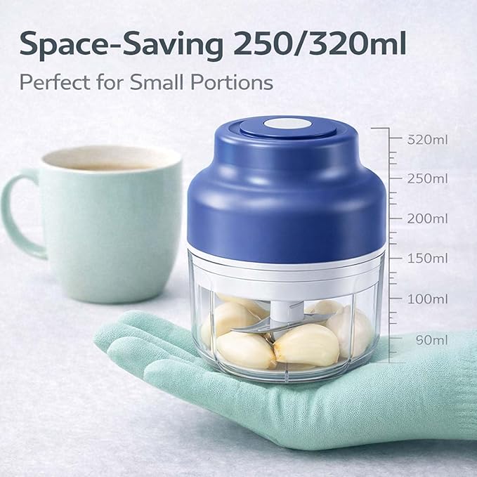 2026 New Small Electric Garlic Chopper Mini, Garlic Chopper Mincer With 6 Stainless Steel Blades, Portable Rechargeable Cordless Chopper For Onion, Chili, Ginger, Nuts, Meat & Fruits (1 set)