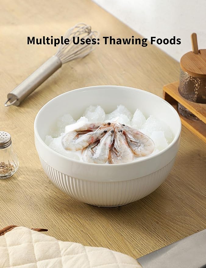Large Ceramic Mixing Bowls, White Kitchen Bowls (1QT/2.3QT/4.6QT), Set of 3 Nesting Bowls for Baking, Cooking, Serving, Prepping, Dough Bread Making Bowl, Microwave and Dishwasher Safe