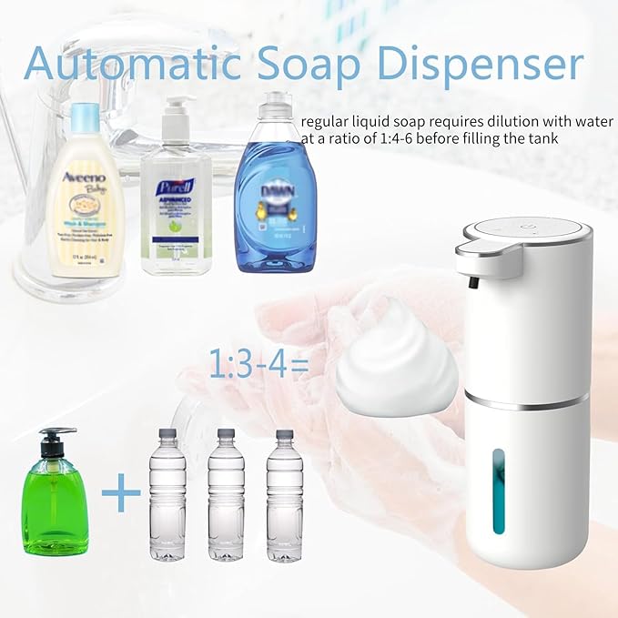 Automatic Soap Dispenser – Touchless Foaming Soap Dispenser 400ml USB Rechargeable Dispenser Electric Wall Mounted 4levels Adjustable Foam Dish Soap Pump for Bathroom Kitchen