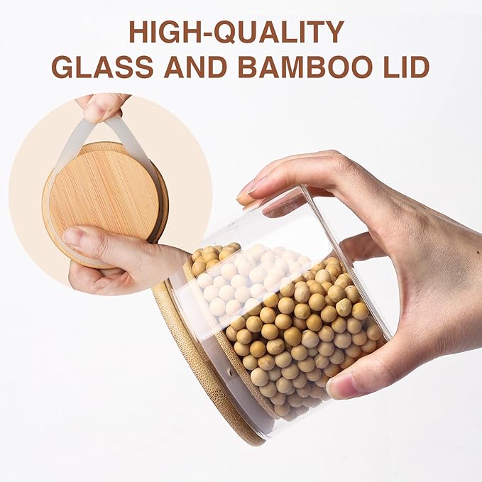 SHOWIN 15oz Glass Food Storage Jars, Glass Jars with Bamboo Lids, Kitchen Storage Jars, Set of 6, Canisters with Airtight Lids for Spice, Coffee, Cookie, Pantry Organizers