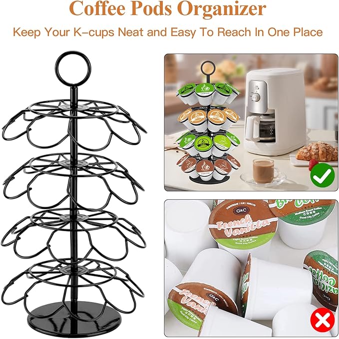 KIMIUP Coffee Pod Holder, K Cup Organizer Compatible with K-Cups(36 Pods), Kitchen Detachable Coffee Pod Organizer for Countertop, Spins 360-Degrees