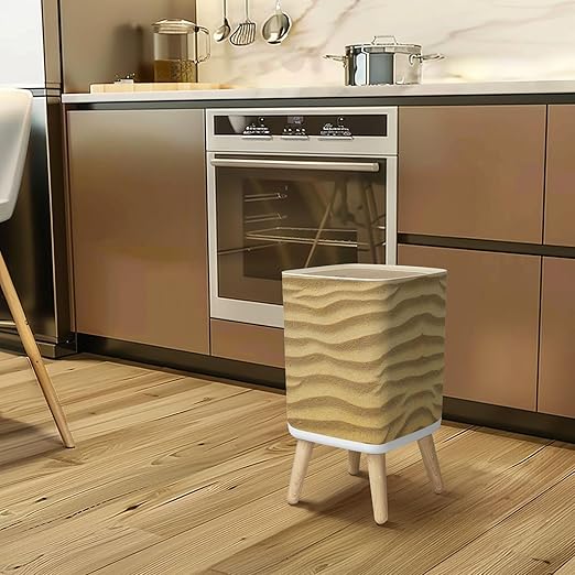 Small Trash Can with Lid Waves Sand Wastebasket with Press Cover Dog Proof Garbage Can Waste Bin for Kitchen Bathroom Nursery 2.6 Gallon