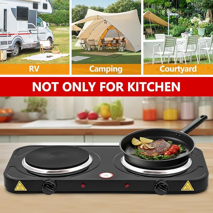 Electric Countertop Burner, Double Burner, 2000W Induction Cooktop, Portable Electric Hot Plate, 5 Level Adjustable Temperature Control Cooking Ranges for Home Dorm Camping CookingοΌBlack DiskοΌ