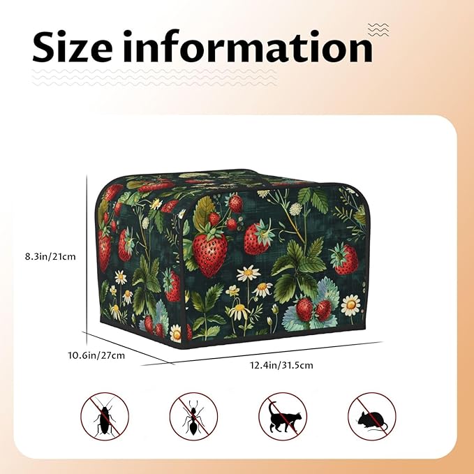 Red Strawberries Covers for 4 Slice Toasters,Cute Country Bread Machine Cover with Handle,Washable Stain Resistant Kitchen Small Appliance Cover Dining Decor