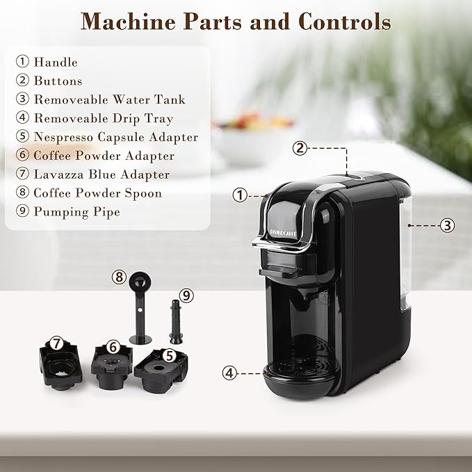 Espresso Machine for Nespresso Capsule, Lavazza Blue & Expert Capsule, Coffee Powder, 19 Bar Pump Pressure Makes Authentic Espresso Coffee, Mini Espresso Coffee Maker with Removable Water Tank.
