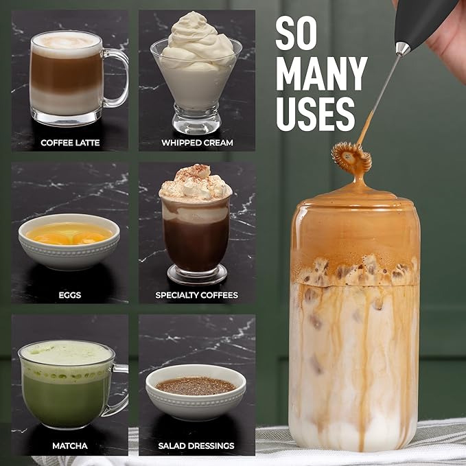 Zulay Kitchen Powerful Milk Frother Handheld Foam Maker for Lattes - Whisk Drink Mixer for Coffee, Mini Foamer for Cappuccino, Frappe, Matcha, Hot Chocolate - Unicorn Black