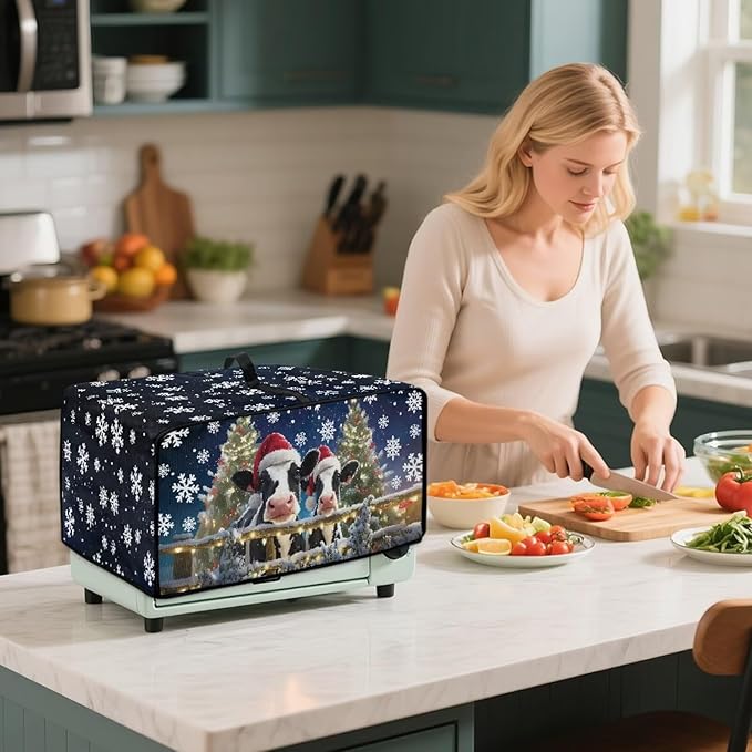 Air Fryer Toaster Oven Dust Cover Protective Microwave Oven Cover Small Electric Appliance Protector Decorations Kitchen Accessories, L, Christmas Hat Cow Snowflake