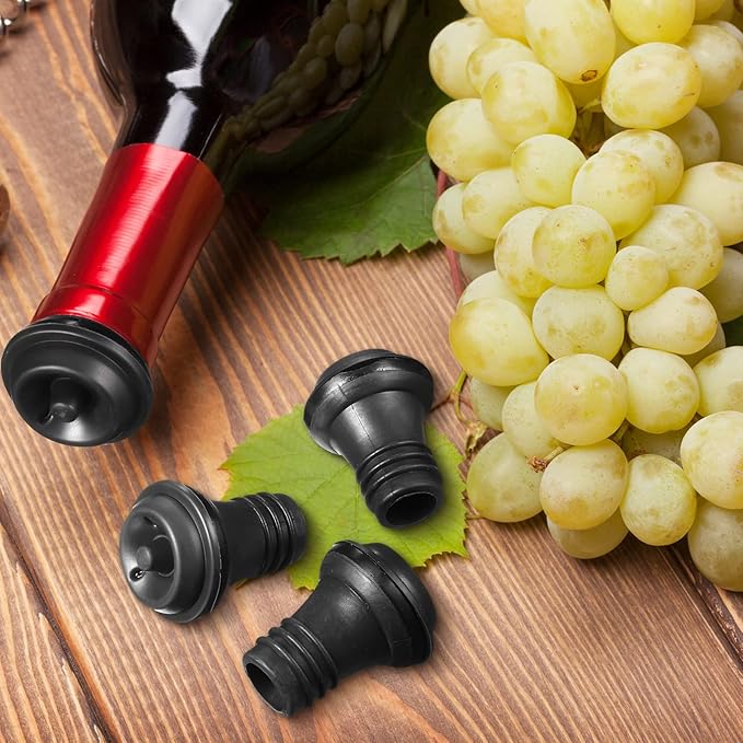 Honoson 48 Pieces Wine Stopper Resealable Pump Vacuum Silicone Saver Practical for Kitchen Supplies Bottle Tools (Black)