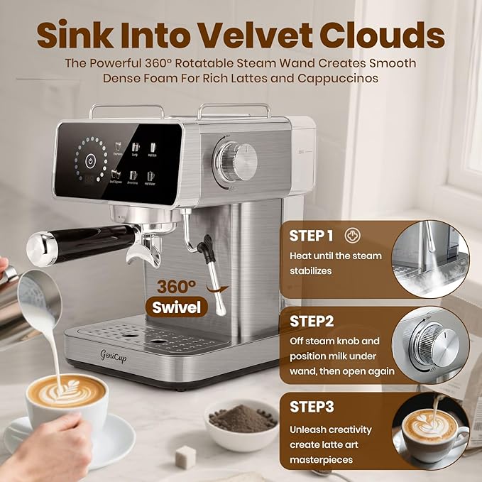 Touchscreen Espresso Machines with Timer 20 Bar Expresso Coffee Machines Professional Stainless Steel Coffee Maker with 51oz Water Tank for Latte Americano, Cappuccino Machine for Home Office