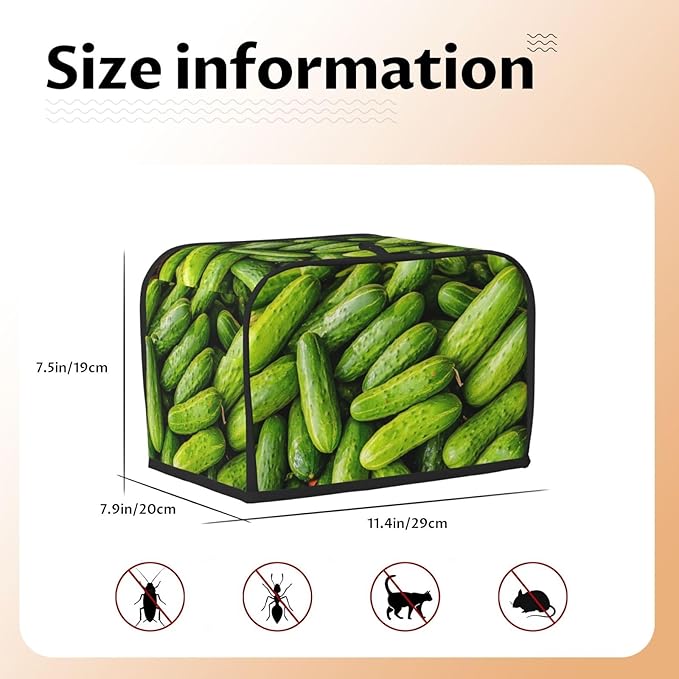 Green Cucumbers Toaster Cover 2 Slice, Cute Country Bread Machine Cover, Washable Toaster Kitchen Small Appliance Cover Stain Resistant,with Top Handle