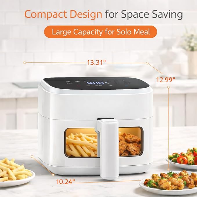 Simple Deluxe 8-in-1 Air Fryer 4 Qt, Digital Preset Airfryer with Visible Window, Nonstick and Dishwasher-Safe Basket for Chips, Bake, Wings, 60-Min Timer, 1500W, White