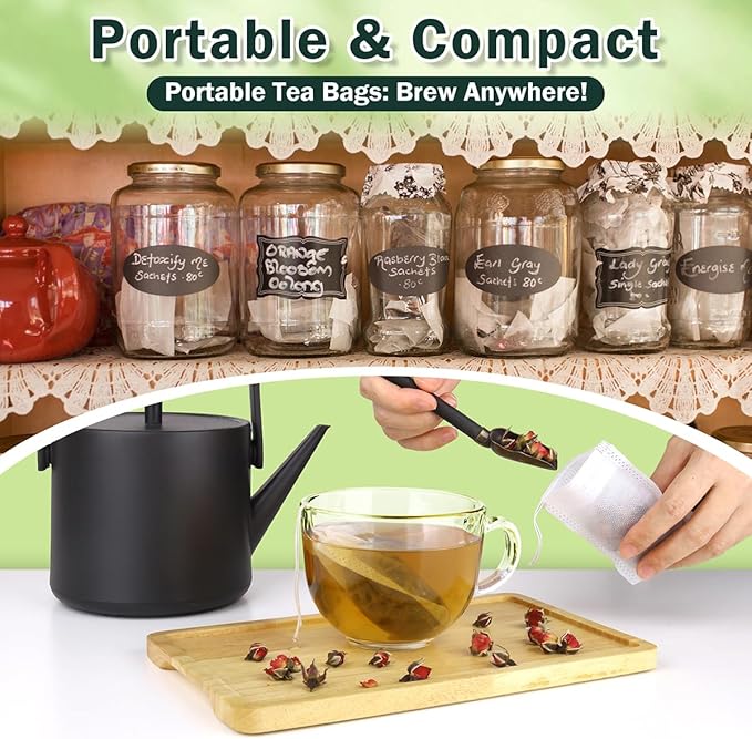 200Pcs Disposable Tea Bags for Loose Leaf Tea, Empty Tea Filter Bags for Cooking, Infuser Sachets for Spice, Coffee, Herb and More (3.54x2.75 Inch)