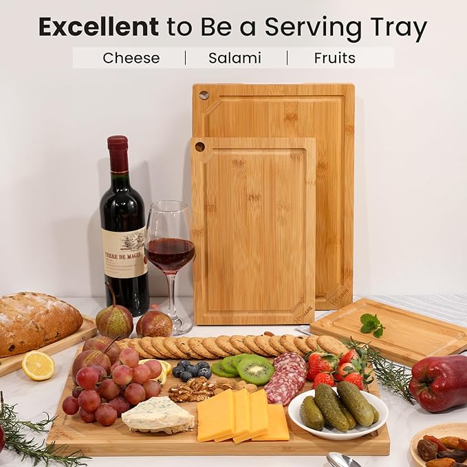 Hiware Extra Large Bamboo Cutting Board for Kitchen, Heavy Duty Wood Cutting Board with Juice Groove, 100% Organic Bamboo, Pre Oiled, 18" x 12"