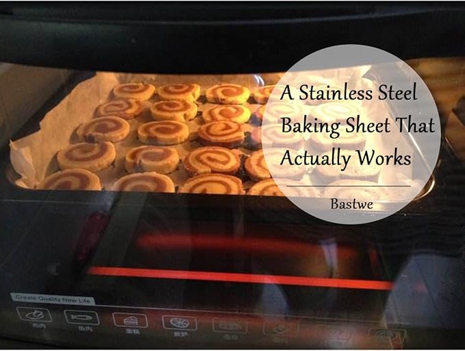 Cookie Sheet Baking Sheet Set of 3, Bastwe Commercial Grade Stainless Steel Baking Pan, Professional Bakeware Oven Tray, Healthy & Non-toxic, Rust Free & Mirror Finish, Easy Clean & Dishwasher Safe