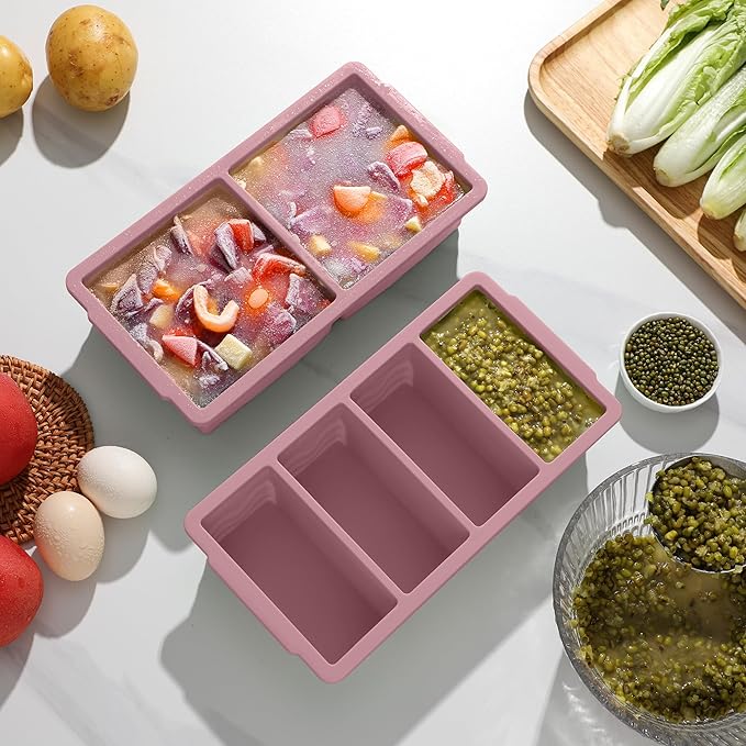 Silicone Freezer Molds for Soup with Lid, 1-Cup & 2-Cup Large Ice Cube Trays Food Storage Containers for Meal Prep, Freeze 500mL/250mL/125mL Portions – 2 Pack