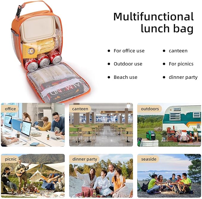Lovoeo Lunch box Lunch bag for men women Insulated Lunchbox Lunch bags for Work Picnic Travel (Orange)