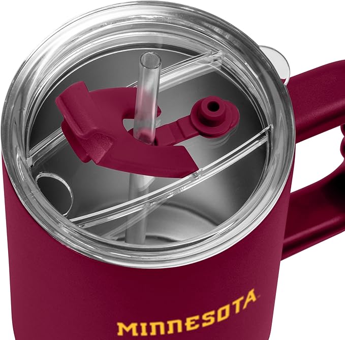 Logo Brands NCAA 40 oz Tumbler with Handle -Stainless Steel Insulated Travel Tumbler with Straw Lid – Powder Coated, Leak-Resistant, Keeps Drinks Hot/Cold – Great for Tailgating, or Everyday Use
