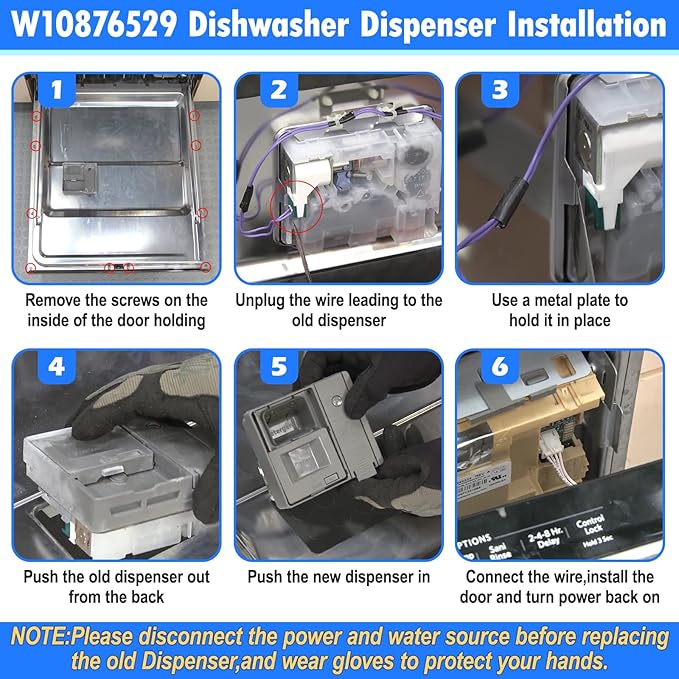 Upgraded W10876529 Dishwasher Detergent Dispenser Compatible with Whirlpool Kenmore Jenn-Air Dishwasher Soap Dispenser Replacement Parts W10620297 W10620299 AP6024305 PS11738149 Rinse Aid Dispenser