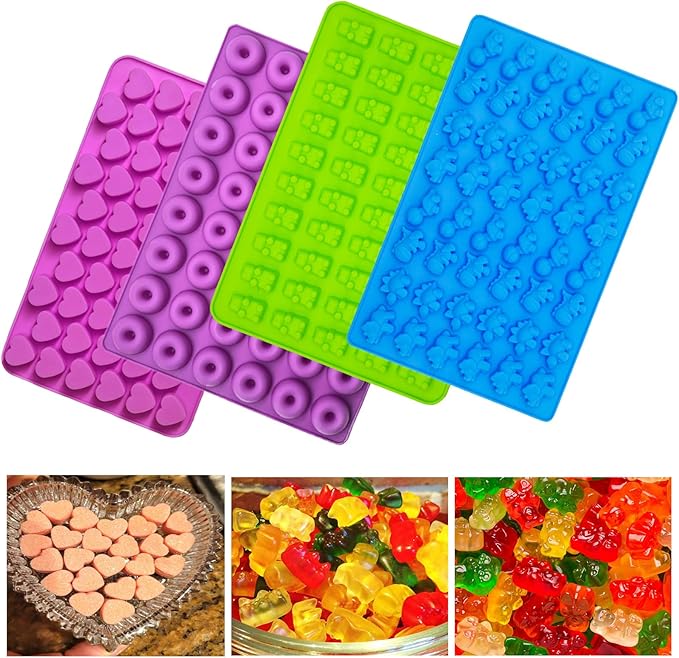 Gummy Candy Molds - Silicone Gummy Dinosaur/Donut/Small Hearts Shapes/Bear Mold with 2pcs Dropper,Non-stick and Bpa Free for Mini Candy Chocolate Gummies Baking