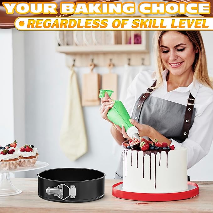 Spring Form Pan for Cheesecake - Leak Resistant Springform Pan Set, Easy-Open Latch, Removable Bottom, Clean Release, Nonstick Round Cake Pans Set, 60 Parchment Liners, Great as Kitchen Gifts for Mom