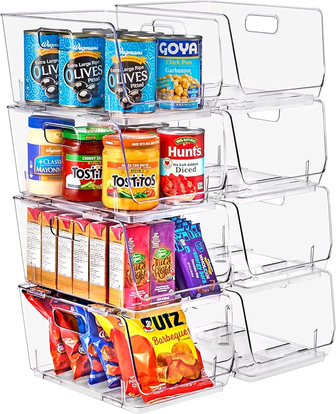 Sorbus Stackable Storage Bins Open Front, Clear Stackable Storage Bins, Pantry Bins for Storage and Organization, Acrylic Stackable Bins for Kitchen, Clear Pantry Organizer Bins (Medium 8 Pack)