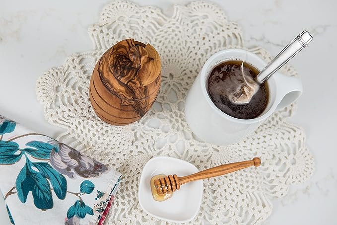 Lipper International Olive Wood Honey Pot with Cover, 3" x 2.5" x 5"