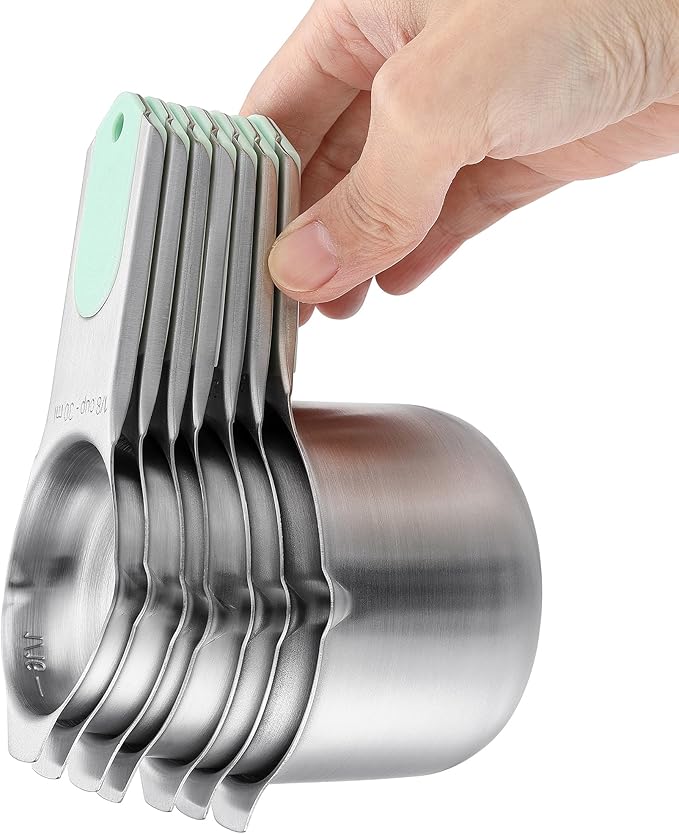 Spring Chef Magnetic Measuring Cups & Spoons Set, Patented, Strong N45 Magnets, Heavy Duty Stainless Steel Fits in Spice Jars for Baking & Cooking, BPA Free, Round Set of 15 with Leveler, Mint
