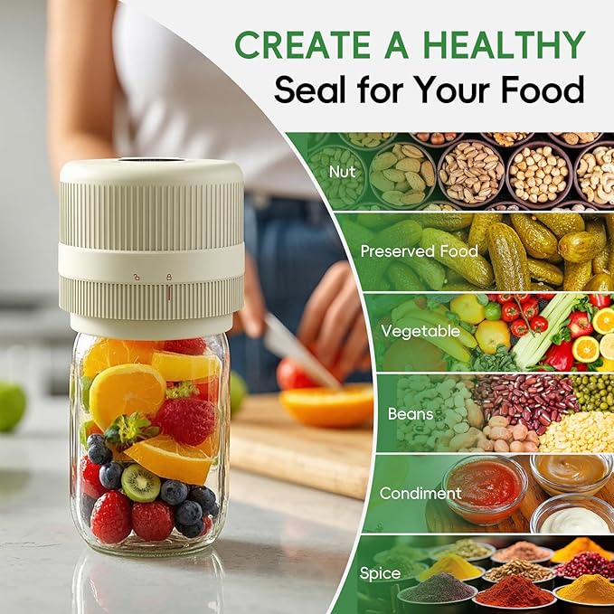 Mason Jar Vacuum Sealer Kit, Electric Sealer for Wide and Regular Mouth Mason Lids, Canning Vacuum Sealer Mason Jar, Automatic Vacuum Sealer Machine for Food Storage - Ivory