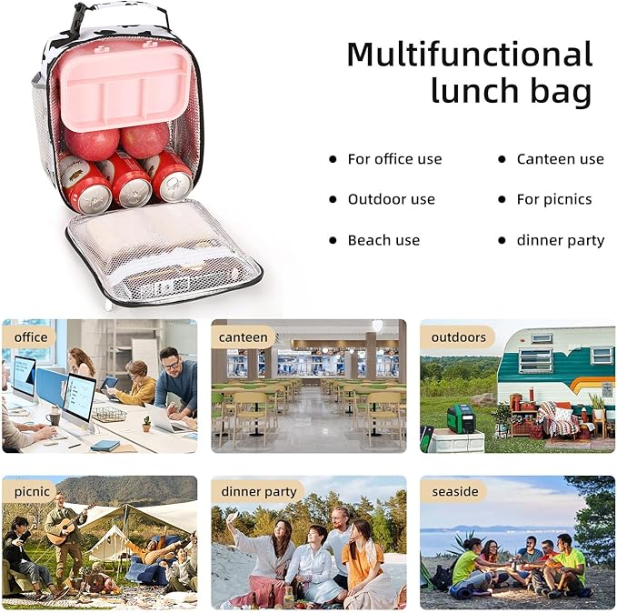 Lovoeo Lunch box Lunch bag for men women Insulated Lunchbox Lunch bags for Work Picnic Travel (Cow)