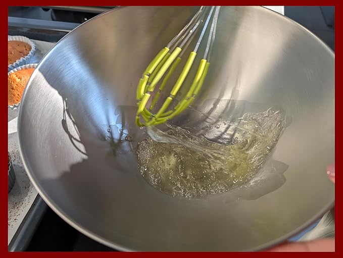 Balloon Silicone Egg Whisk with Spatula Scraper Wires, 18/10 Stainless Steel, Non-Stick Pan Safe, Ergonomic Tube Handle Perfect for Blending, Whisking, Beating and Stirring, 11 inch (Red)