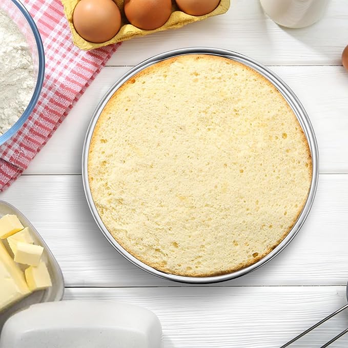 E-far 9 Inch Round Cake Pan, 2-Piece Stainless Steel Round Baking Mold Tins - Non-Toxic & Leak-Proof for Birthday Wedding Layer Tiered Cake, Easy Clean & Dishwasher Safe